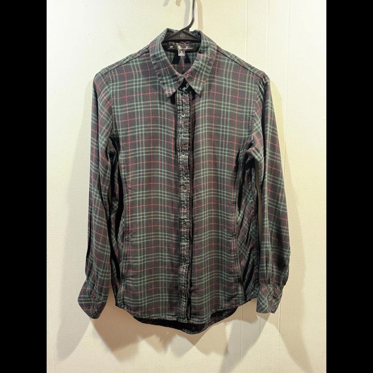 Womens Lee Riders Shape Illusions Button Up Dress Shirt Size Small Multicolor